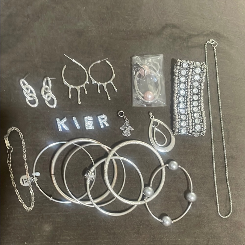 Vintage Costume Silvertone Jewelry Lot of 15+